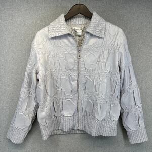 General Apparel Jacket Women Large Silver Gray 100% Polyester Full Zip Collared